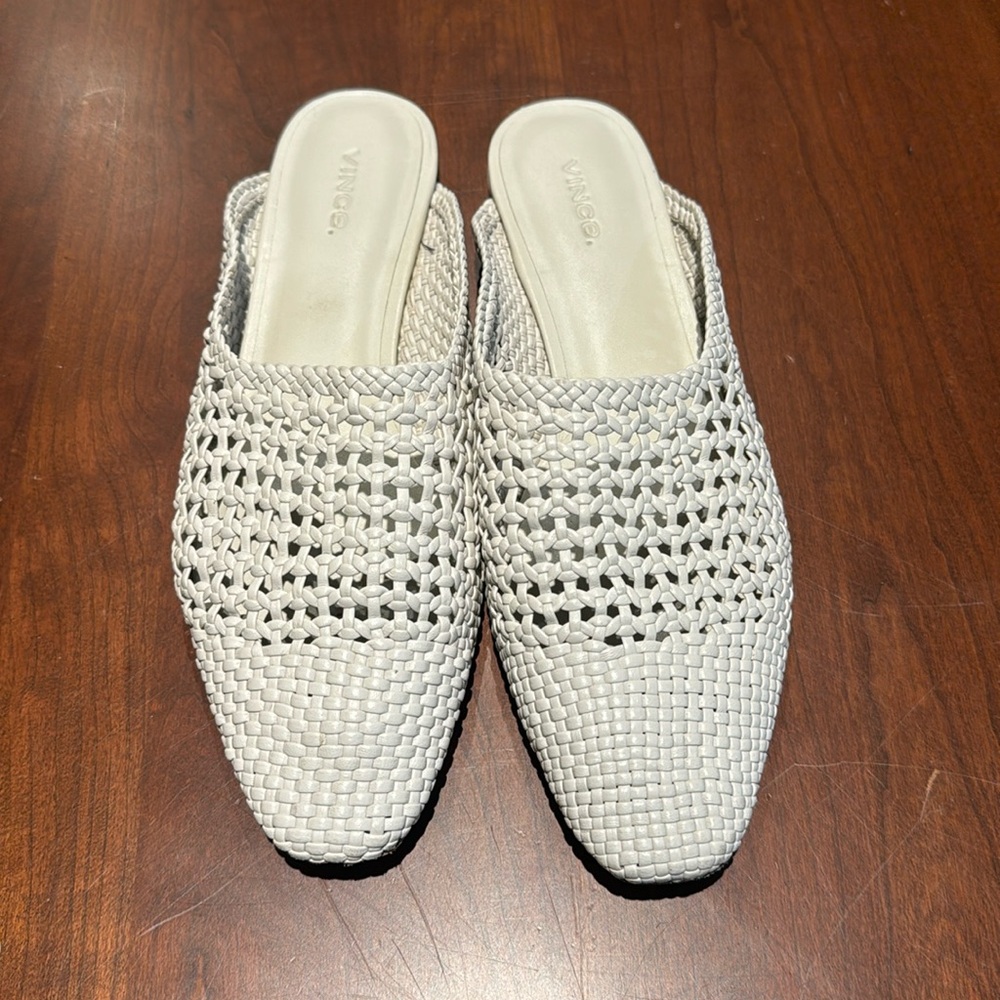 Vince White Woven Slides